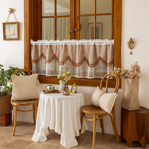 Cortinas Cortas de Doble Capa con Borde de Borlas, Estilo Pastoral, para Decoración de Cocina y Sala de Estar - Product Image 4