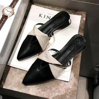 Sandales d'été à talons Lazy Muller pour femmes, nouvelle mode, talon moyen épais, bout pointu, demi-mules, populaires en ligne