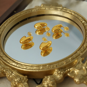 Gold Plated Stud <b>Earrings</b> Geometric Bean Shape 18K Color Preserving Women's Fashion Jewelry Autumn Winter Simple Elegant - Product Image 2