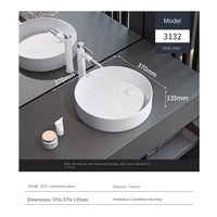 Vasque de salle de bain ronde en céramique blanche 3132 370x370mm à poser sur comptoir pour usage domestique et hôtelier