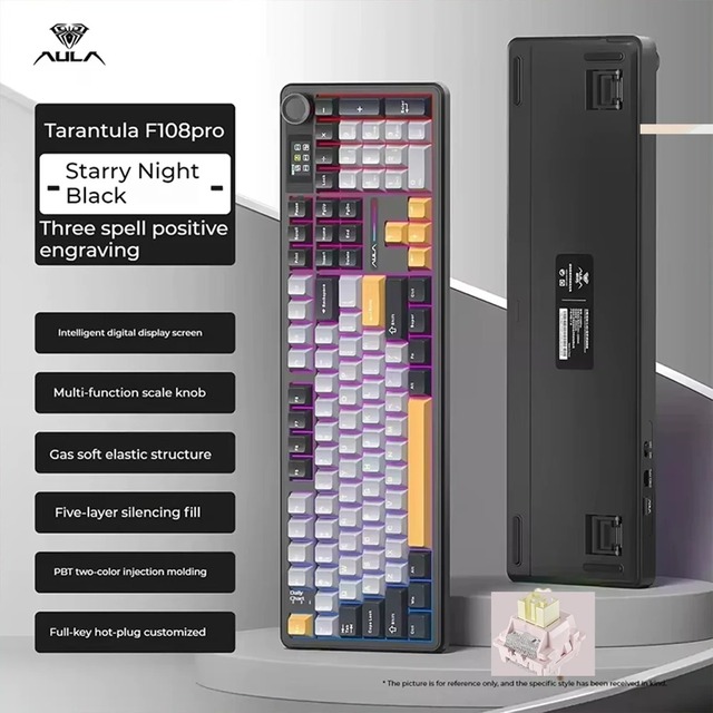 AULA F108/PRO Full Size Gaming Mechanical Keyboard Custom Backlight Hot Swappable Wireless for BT Hifi Switch for Desktop