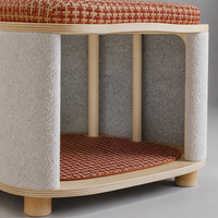 YAOYUE Tabouret Nid pour Chat Partagé Humain-Animal, Lit pour Chat en Bois avec Coussin en Peluche, 40x40x27cm, Meuble Multifonctionnel pour Chat