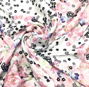Material de tecido estampado de chiffon do poliéster para meninas vestido com design personalizado
