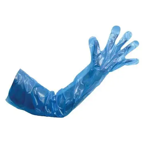 Guantes de polietileno desechables, Extra largos, acabado en relieve, 100 por paquete, manguitos extendidos, LDPE