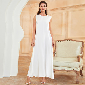 qualità colore <span class=keywords><strong>bianco</strong></span> di seta sensazione O collo ampio formato abbinato a tutti i vestiti senza maniche vestito da donna - Product Image 3