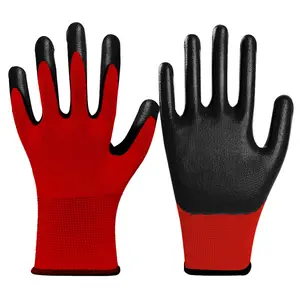 红色13g手掌涂层定制标志灰色黑色丁腈乳胶浸渍手套舒适手掌廉价耐磨保护手套