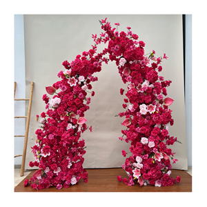 Arche de fleurs artificielles en soie rose vif K36 pour mariage, décoration d'arche de mariage, arrangement floral pour arche de mariage - Product Image 2