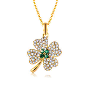 Yilun 925 סטרלינג שרשרת תלתן ארבע עלים 18 קראט מצופה זהב ירוק ואבני cz אבנים מזל תכשיטים קסם לנשים - Product Image 1