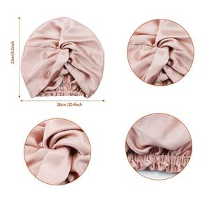 Vente en gros Bonnet réglable en soie de mûrier 100% torsadé croisé pour femmes bonnet de nuit double couche Turban de salon de beauté pour cheveux bouclés - Product Image 3