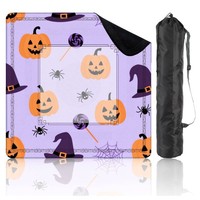 Tapis de table festif carré en polyester et caoutchouc à thème citrouille d'Halloween, universel pour tables de mahjong ; antidérapant, absorbant l'eau, facile à nettoyer