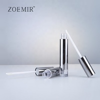 Tube de brillant à lèvres métallique argenté de luxe 5 ml, avec applicateur, conteneur personnalisable avec logo, base ronde transparente, emballage pour rouge à lèvres liquide