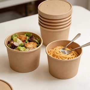 ODM/OEM Tazón Redondo Desechable de Papel Kraft Marrón para Llevar, Tazones de Papel Desechables, Cubeta Desechable para Comida Rápida, Tazón para Ensalada, Envase Desechable para Alimentos - Product Image 2