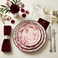 Maßgefertigtes Vintage Rotes Blumenmuster Keramik-Tellerset 6,5/8/10,5/12 Zoll Toile De Jouy Porzellan-Geschirr Hochzeit Hotel Tischdekoration