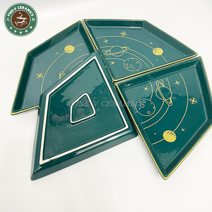customized color green ceramic <strong>plate</strong> <strong>Stitching</strong> dish fine porcelain big Composite <strong>plate</strong> 2023 hot sale set of space rocket Puzzle - Product Image 2