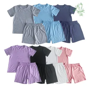 OEM Kids Baby Thread Bamboo Sleepwear Pajamas Boys and Girls Children Solid Plaid Color Custom Printing Kids Pajamas Set