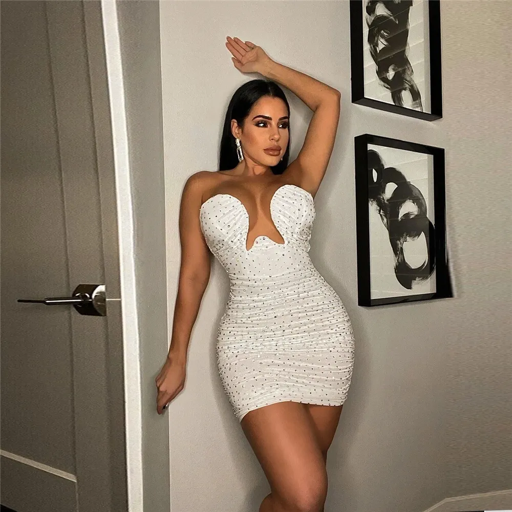 Ultimi prodotti Sexy Fashion strass Tube Top Dress donna senza maniche Backless Mini vestito aderente