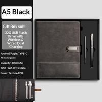 Ensemble cadeau promotionnel de luxe pour clients et employés d'entreprise, comprenant un carnet en cuir avec logo personnalisé, un stylo et un kit USB