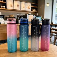 Grande gourde de 1L à dégradé de couleurs avec échelle graduée et corde de levage, idéale pour la rentrée scolaire, les voyages et le sport