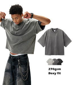 S1262 Manufacturers Custom <b>Vintage</b> Printing Fashion Oversized Box Tee 100% Cotton 270 Grams Solid Pattern <b>Tshirt</b> Masculino - Product Image 1