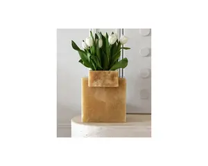 Vas batu dekorasi, vas Onyx alam untuk dekorasi kamar desain meja vas kuning Onyx