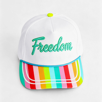 Casquette de baseball/golf structurée à 5 panneaux avec logo personnalisé, rayures verticales, visière imprimée par sublimation et broderie script, couleur blanche