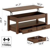 Table basse à dessus élévateur en MDF durable 2 tiroirs de rangement Mobilier de maison multifonctionnel Grand espace caché essentiel pour le salon