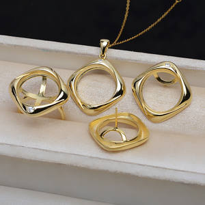 Ensemble de pendentifs carrés en argent S925, porte-boucles d'oreilles, porte-bague, 17 mm, perle, coquille de cheval, fond plat, porte-bijoux vide, fabrication de bijoux DIY, 4895 - Product Image 1