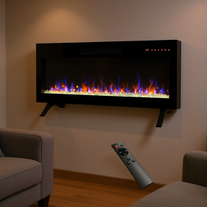 Cheminée électrique murale de 42 pouces avec flamme LED, design métallique, télécommande, chauffage domestique - Product Image 2