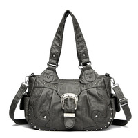 Sac fourre-tout à bandoulière en PU avec rivets, style français de luxe, pour femmes, mode européenne et américaine, vente en gros d'usine - Portable, décontracté, usage quotidien