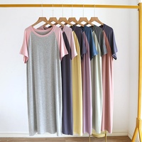 Sweethoney – chemise de nuit respirante en modal pour femmes, jupe longue, pyjama, vêtements de maison, manches courtes, couleur contrastée, robe d'été à col ras du cou