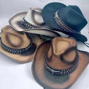 High Quality Roll up Brim Mexico Straw Cowboy <b>Hat</b> with Decoration <b>Band</b> Travel Fishing Casual Breathable Comfort All Season - Product Image 2