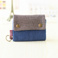 Dompet Kanvas Denim Lipat Tiga Sederhana Pria dan Wanita Dapat Menggunakan Tas Kartu Kanvas Tas Kunci Dompet Gantungan Kunci