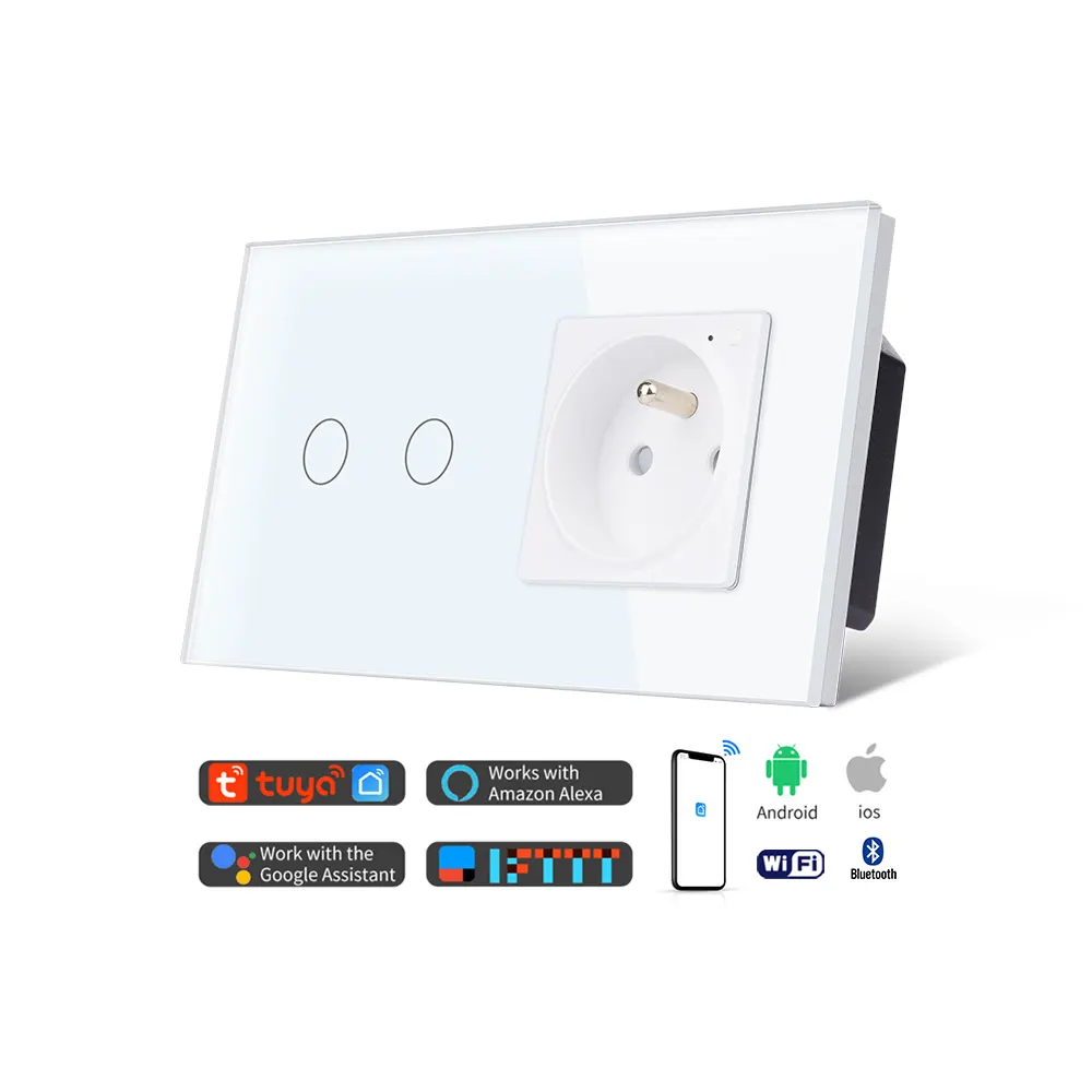 Smart Life Premium Performance Smart wi-fi 2 Gang Switch e Socket Set presa Wifi francese europea con condensatore interruttore 2g