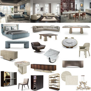 Moderne luxe landhuis slaapkamer met luxe blauwe stoffen kingsize bed en hoekig hoofdeinde, alles-in-één oplossing - Product Image 1