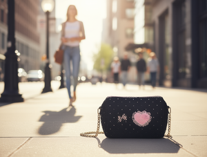 Borsa a tracolla da donna con catena e decorazione a fiocco, colore unico, in poliestere, stile per tutte le stagioni - Product Image 2