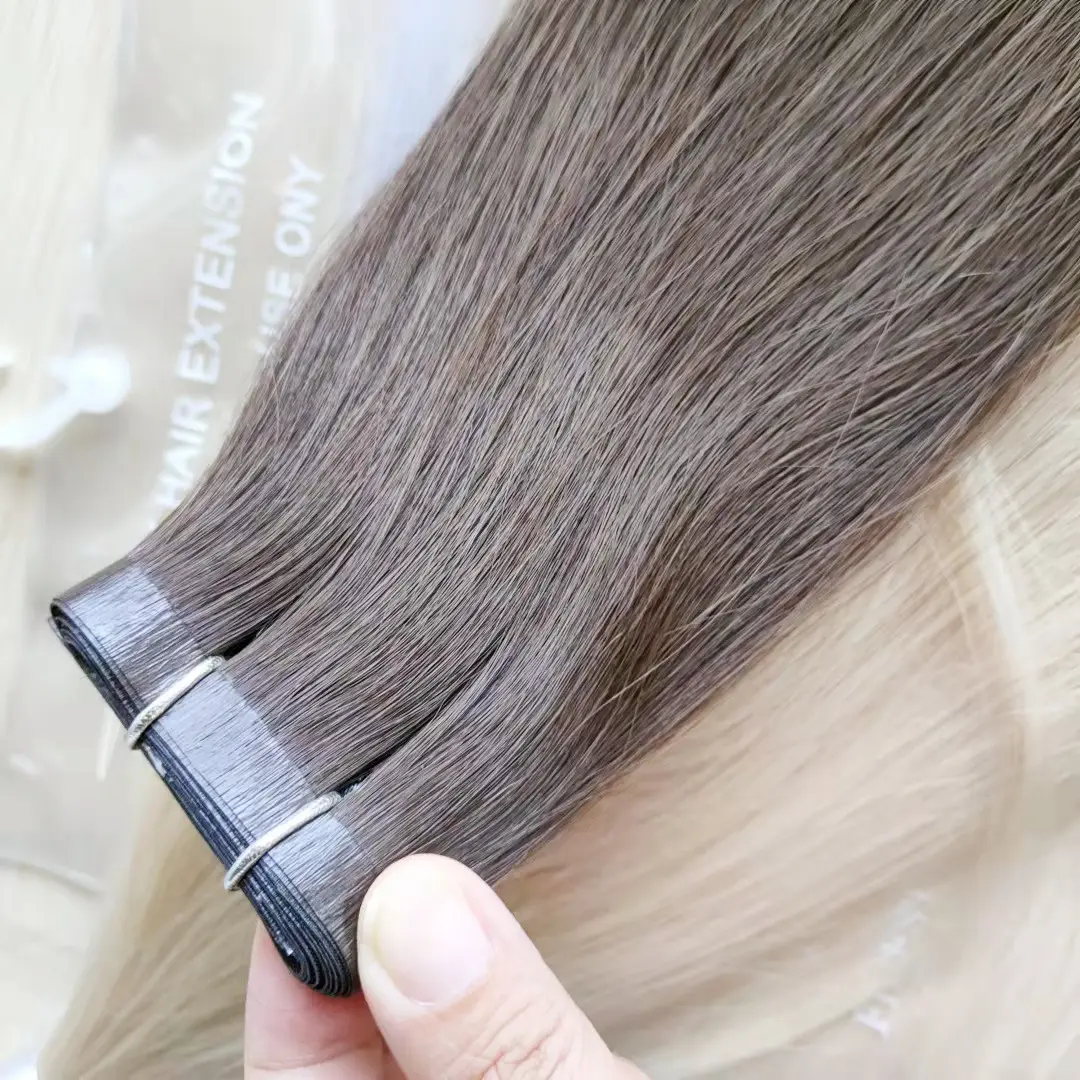 Premium quality salon professional human hair weaves, famous brand factory PU silk flat hair weft