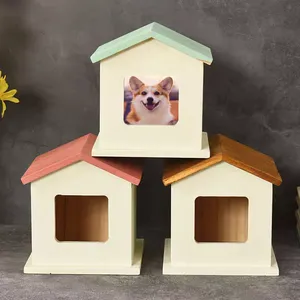 Urna conmemorativa para mascotas de madera maciza hecha a mano con marco para fotos, urna para mascotas para perros y gatos