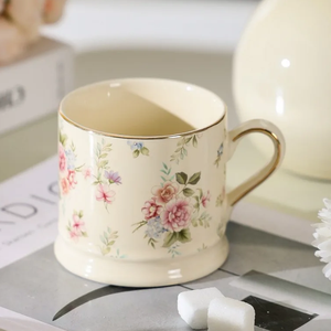 แก้วกาแฟเซรามิควินเทจลายดอกไม้สไตล์ยุโรป 290 มล. ทาสีทอง สำหรับดื่มน้ำชายามบ่าย อาหารเช้าที่บ้าน ของขวัญทางธุรกิจ ใส่นม ปลอดภัยสำหรับอาหาร - Product Image 3