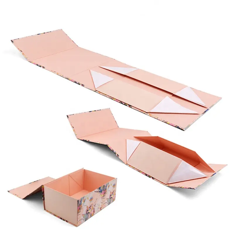 कस्टम लोगो लक्जरी सुरुचिपूर्ण फ्लैट गत्ता कागज पैकेजिंग बॉक्स तह उपहार बॉक्स के साथ चुंबकीय ढक्कन
