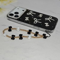 Coque de téléphone de luxe en TPU+PC avec nœud perlé, couleur bonbon, effet gelée et paillettes, pour iPhone 16 15 14 13 12 Pro Max, avec bordure de protection d'objectif en diamant