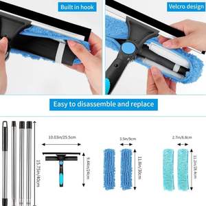 Équipement de nettoyage de raclette de vitres Kit de nettoyage de vitres 2 <span class=keywords><strong>en</strong></span> 1 Outil de nettoyage de vitres extensible avec chiffon <span class=keywords><strong>en</strong></span> microfibre de rechange - Product Image 2
