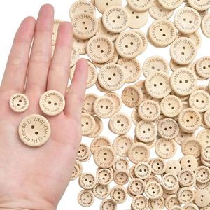 100 Botones de Madera Hechos a Mano con 2 Agujeros, Botones de Madera Surtidos Hechos a Mano con Amor para Coser Ropa y Accesorios - Product Image 1
