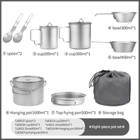Ensemble de couverts de camping Ensemble de casseroles et poêles en titane ultraléger Tasse et poêle à frire en titane pour le camping en plein air Ensemble d'outils de cuisine