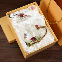 Tasse à thé unique en forme de rose avec couvercle et cuillère, tasse en verre transparent pour cadeau de fête des mères pour femmes avec boîte cadeau exquise