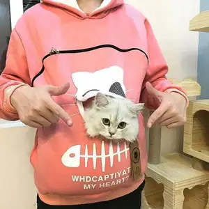 Tùy Chỉnh Zip Up Cat Lovers Hoodie Phụ Nữ Kangaroo Âu Yếm Pouch Pocket Áo Động Vật Những Người Yêu Thích Áo Pet Carrier Hoodie