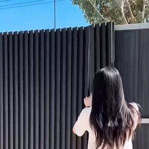 Portails de clôture modernes en aluminium noir thermolaqué, clôture de jardin extérieure économique en alliage d'aluminium, treillis à lames verticales, modélisation 3D - Product Image 1