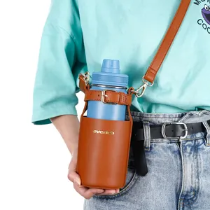 2024 Everich New Fashion Portable water bag PU Leather Bottle Carrier Cover With Adjustable Shoulder Strap