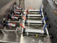 Remplisseuse semi-automatique multi-têtes à piston avec trémie agitée pour sauces piquantes, confitures, mayonnaises et crèmes alimentaires