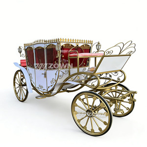 Carruaje Real de Hierro Forjado Blanco Dorado ZOWN con Cortinas Rojas para el Transporte de la Novia en Bodas - Product Image 1