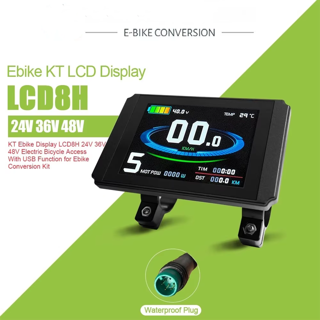 LCD8H LCD8HU Color Display with USB 5 Pin Ebike Display 24V/36V/48V/60V/72V Electric Bicycle Display for Controller Kit